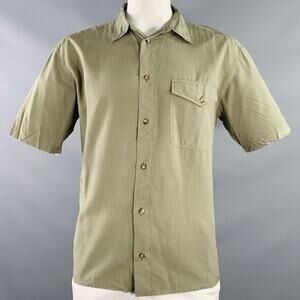 BYBLOS Size 46 Green Olive Silk One Pocket Short Sleeve Shirt